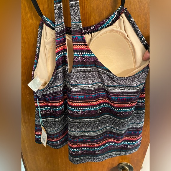 NWT beautiful geometric pattern tankini top from Kona Sol, size 14W - Picture 8 of 13